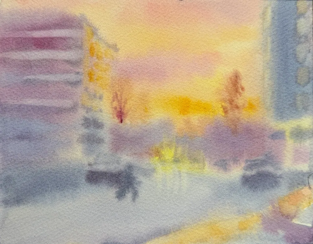 Trolleybus 18 — Sofia Priadko, watercolour, 15,2 × 19,9 cm