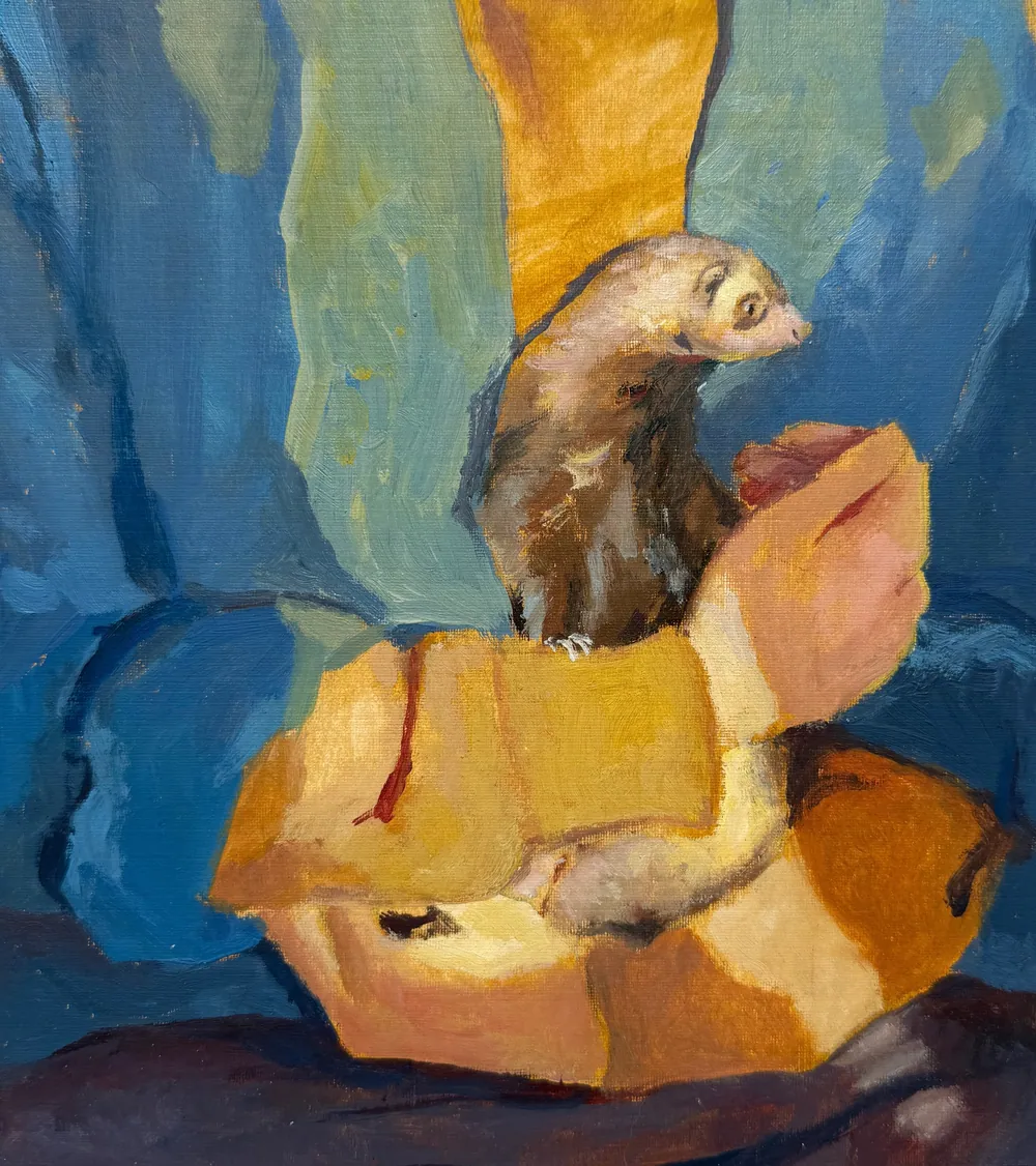 The Warmth of Embrace - sketch — Sofia Priadko, oil on cardboard, 21.4 × 19.4 cm