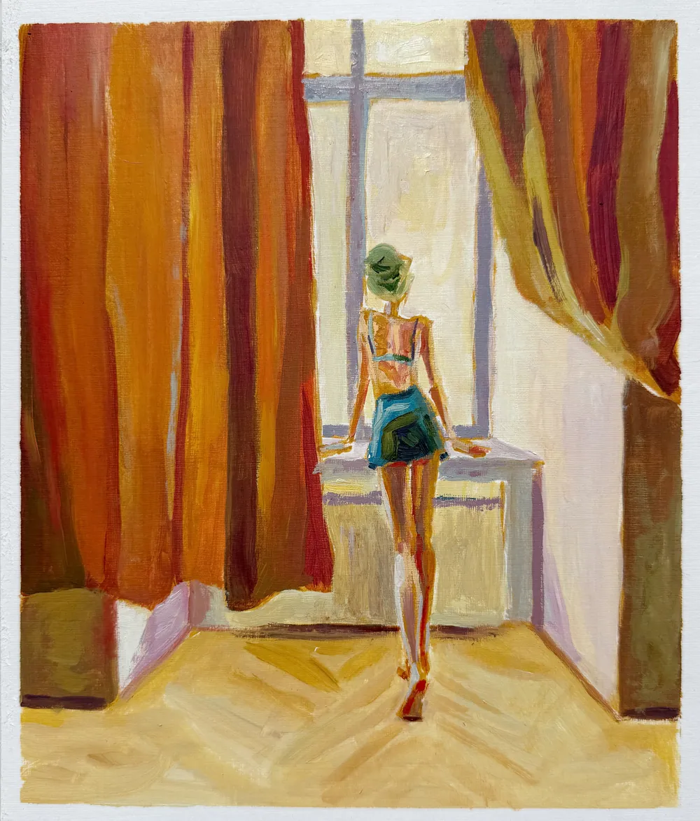 Good Morning - sketch — Sofia Priadko, oil on cardboard, 21 × 24.6 cm