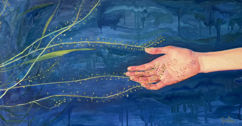 The Call of Nature — Sofia Priadko, oil on canvas, 40 × 75 cm